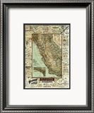 Map of California Roads for Cyclers, c.1896 Innrammet Giclee-trykk av George W. Blum Map of California Roads for Cyclers, c.1896 Innrammet Giclee-trykk av George W. Blum