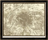 Sepia Map of Paris Gerahmter Druck (limitierte Auflage) von Vision Studio