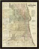 Map of Chicago, c.1857 Innrammet Giclee-trykk av Rufus Blanchard Map of Chicago, c.1857 Innrammet Giclee-trykk av Rufus Blanchard