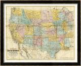 National Map of the Territory of the United States, c.1868 Estampe encadrée par William J. Keeler
