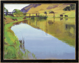 Reservoir with Two Cows Innrammet trykk – spesialversjon av Marcia Burtt Reservoir with Two Cows Innrammet trykk – spesialversjon av Marcia Burtt