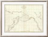 Cotes, l'Amerique, l'Asie, c.1797 Estampe encadrée par Jean-francois De Galaup La Perouse