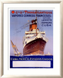 Transatlantique/Vapores Correos Franceses Estampe encadrée par Albert Sebille
