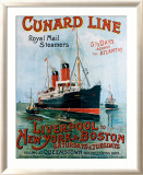 Cunard Line, Liverpool to New York Estampe encadrée par R.m Neville Cumming