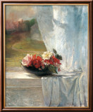 Fleurs sur le rebord d'une fenêtre Affiches par John Lafarge
