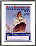 Transatlantique/Vapores Correos Franceses Estampe encadrée par Albert Sebille
