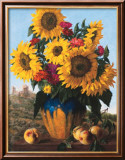 Sunflowers over Castle Ruin Print by Joe Anna Arnett