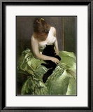 Woman in Green Dress with Black Cat Estampe encadrée par John White Alexander