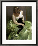 Woman in Green Dress with Black Cat Affiches par John White Alexander