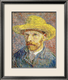 Autoportrait au chapeau de paille Estampe encadrée par Vincent van Gogh