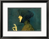 The Woman with a Gold Medallion Estampe encadrée par Lucien Lévy-Dhurmer
