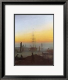 Ships in Greifswald Harbor Estampe encadrée par Caspar David Friedrich