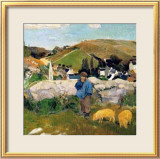 Peasants, Pigs and a Village under the Clear Sky in Brittany, France Estampe encadrée par Paul Gauguin