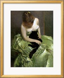Woman in Green Dress with Black Cat Lámina giclée enmarcada por John White Alexander Woman in Green Dress with Black Cat Lámina giclée enmarcada por John White Alexander