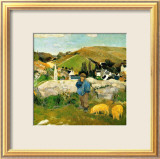 Peasants, Pigs and a Village under the Clear Sky in Brittany, France Estampe encadrée par Paul Gauguin