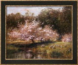 Oveja pastando bajo manzano en flor Póster por John Appleton Brown