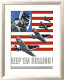WWII, Keep 'Em Rolling P-39 Lámina giclée enmarcada