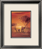 Sunset with Elephants Affiche par Leon Wells