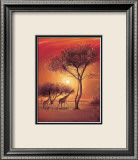 Sunset with Giraffes Affiches par Leon Wells
