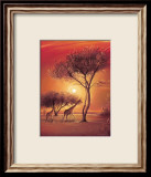 Sunset with Giraffes Affiches par Leon Wells