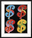 Four Dollar Signs, c.1982 (blue, red, orange, yellow) Kunstdrucke von Andy Warhol