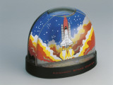 Close-Up of a Scene of Space Shuttle Taking Off from NASA Kennedy Space Center in a Snow Globe Photographic Print