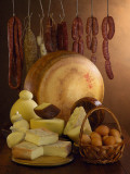 Eggs in a Basket with Salami and Cheese Photographic Print