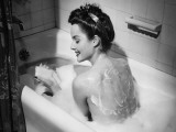 Woman Taking Bubble Bath, Holding Soap Bar Photographic Print by George Marks Woman Taking Bubble Bath, Holding Soap Bar Photographic Print by George Marks