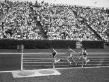 Track Athletes Running on Track, (B&W), Elevated View Photographic Print by George Marks