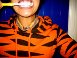 Tiger Brushing Teeth Photographic Print by Leah Consunji