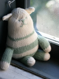 Knitted Green and White Cat on Windowsill Photographic Print by Lana Stewart