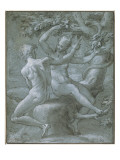 Adam et Eve assis au pied de l'arbre reproduction procédé giclée par Girolamo Macchietti