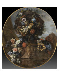 « Un vase de porphire entouré de guirlandes fleurs printanières, posé sur u Giclee-trykk av Jean Belin