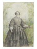 Femme vêtue d'une robe à crinoline grise, devant un bosquet Giclee Print by Georges Rouget