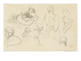 Six études de tête de femme, étude d'homme de dos, étude de personnage assis bras droit tendu Lámina giclée por Gustave Moreau