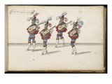 Album ; Ballet de la Douairière de Billebahaut ; "Entrées des Joueurs de guitare"; quatre figures Reproduction procédé giclée par Daniel Rabel
