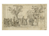 Album factice : Promeneurs et enfants dans un parc Giclée-Druck von Augustin De Saint-aubin