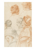 Un homme debout et cinq têtes d'hommes de profil ou de dos Giclée-tryk af Matteo Rosselli