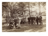 3 groupes de personnes derrière un jeu de croquet Lámina giclée