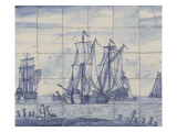 Panneau de trente carreaux, représentant une marine Giclee-trykk av Cornelis Boumeester Panneau de trente carreaux, représentant une marine Giclee-trykk av Cornelis Boumeester