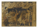 Une cuisine avec une table chargée de victuailles reproduction procédé giclée par Jacob Jordaens