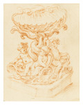 Une fontaine : trois amours, sur des tritons, soutenant une coquille Lámina giclée por Alessandro Algardi