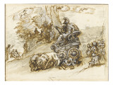 Une femme guerrière dans un char trainé par deux lions reproduction procédé giclée par Alessandro Algardi