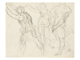 Etude d'homme debout de dos bras tendus vers le haut, jambes écartés, étude de femme debout corps Lámina giclée por Gustave Moreau