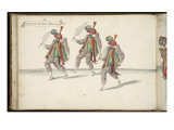 Album ; Ballet de la Douairière de Billebahaut ; "Entrée des Docteurs Perciens"; trois figures reproduction procédé giclée par Daniel Rabel