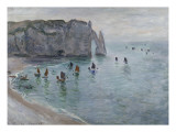 Etretat, la porte d'Aval : bateau de pêche sortant du port reproduction procédé giclée par Claude Monet