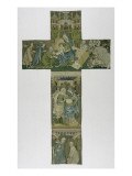 Croix de chasuble brodée de soie polychrome sur fond d'or Giclée-Druck