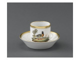 Tasse et soucoupe à café : décor d'oiseaux Reproduction procédé giclée