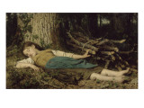 Fillette endormie dans les bois reproduction procédé giclée par Albert Anker