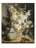 Fleurs et fruits dans une corbeille d'osier Giclee-trykk av Antoine Berjon Fleurs et fruits dans une corbeille d'osier Giclee-trykk av Antoine Berjon